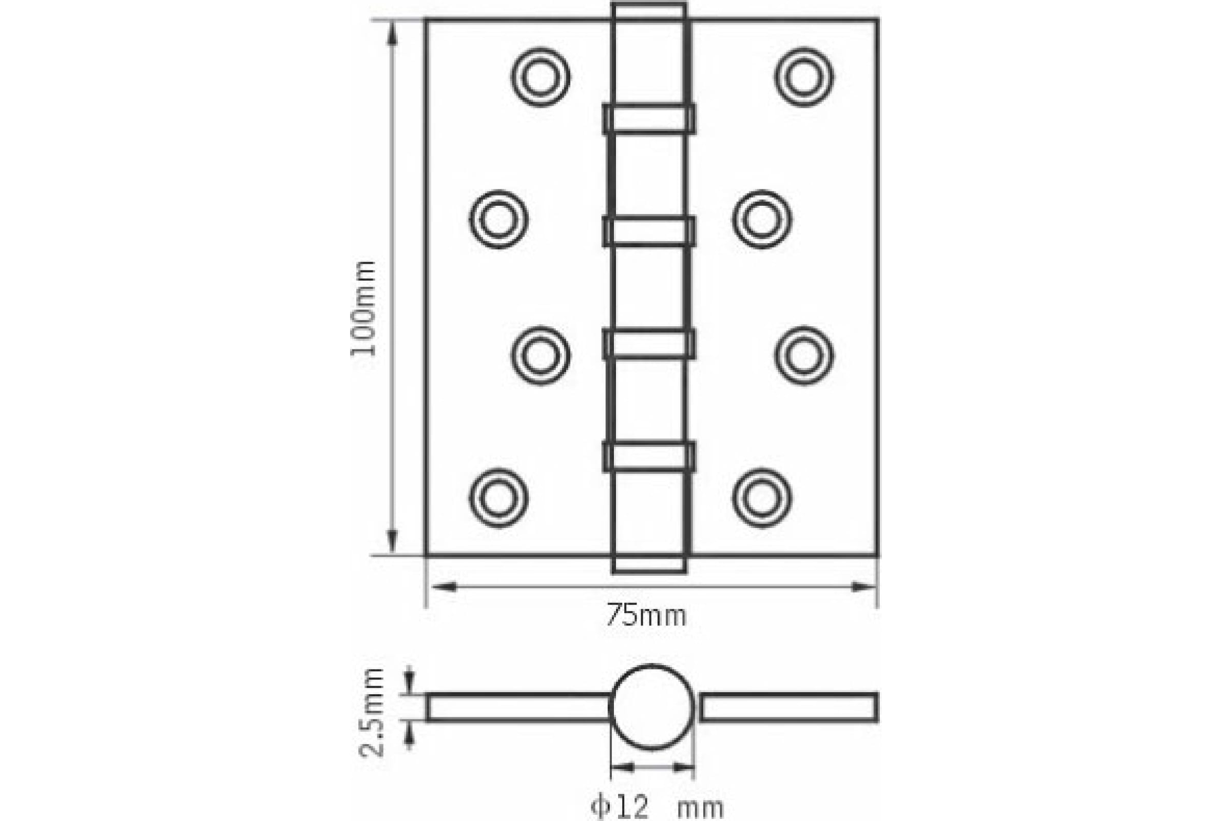 Петля стальная 100*75*2,5, 4 подшипника, б/колп., подвес, никель матовый