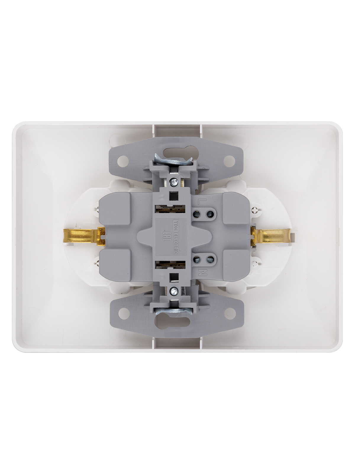 Розетка 2-местная TDM Ильмень 16А белый, с заземлением, с защитными шторками