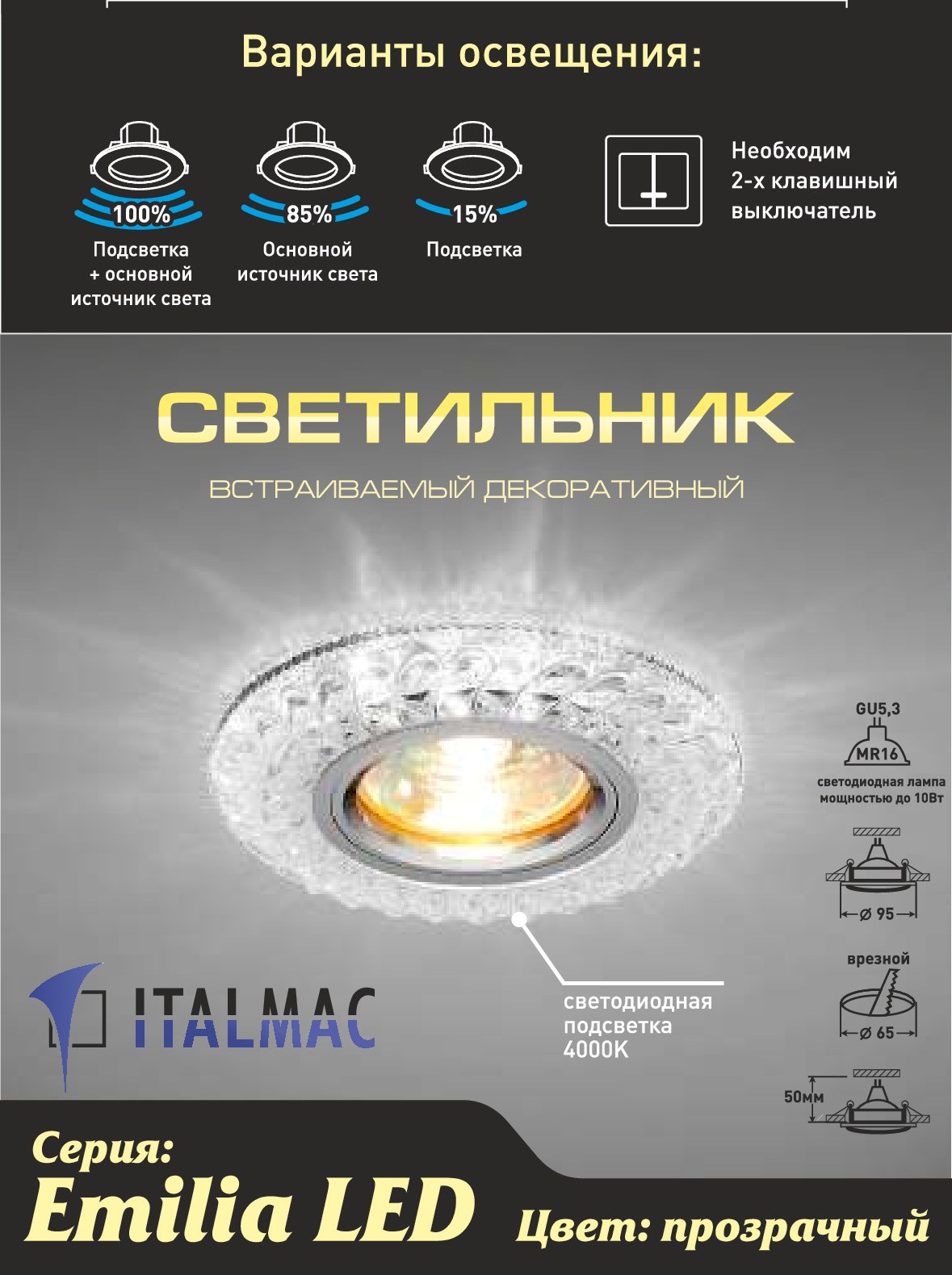 Светильник потолочный из полимера, прозрачный Emilia LED 51 6 70  MR16+LED