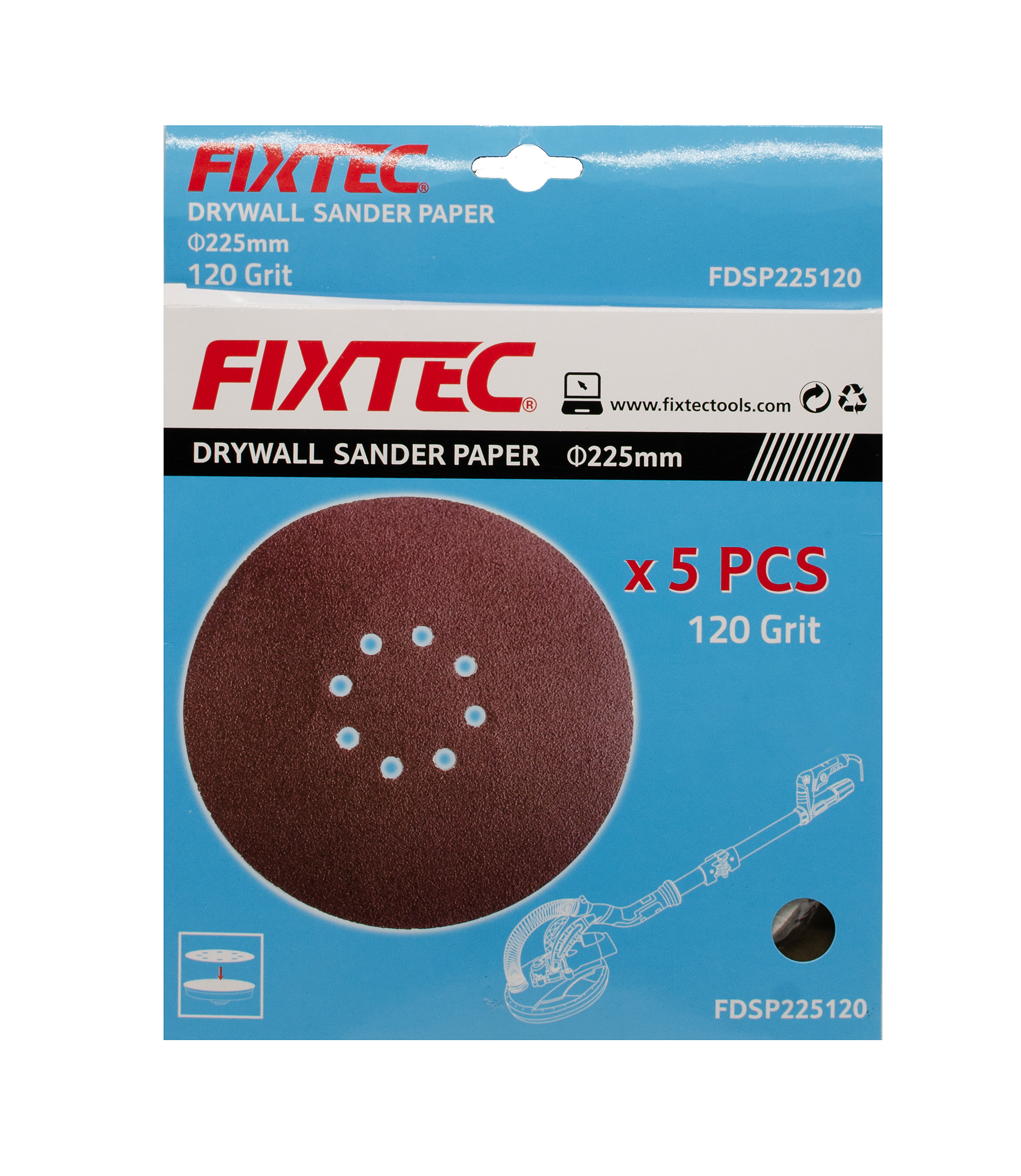 Круг шлифовальный Fixtec FDSP225120, Р120 ,225 мм,5 шт./уп