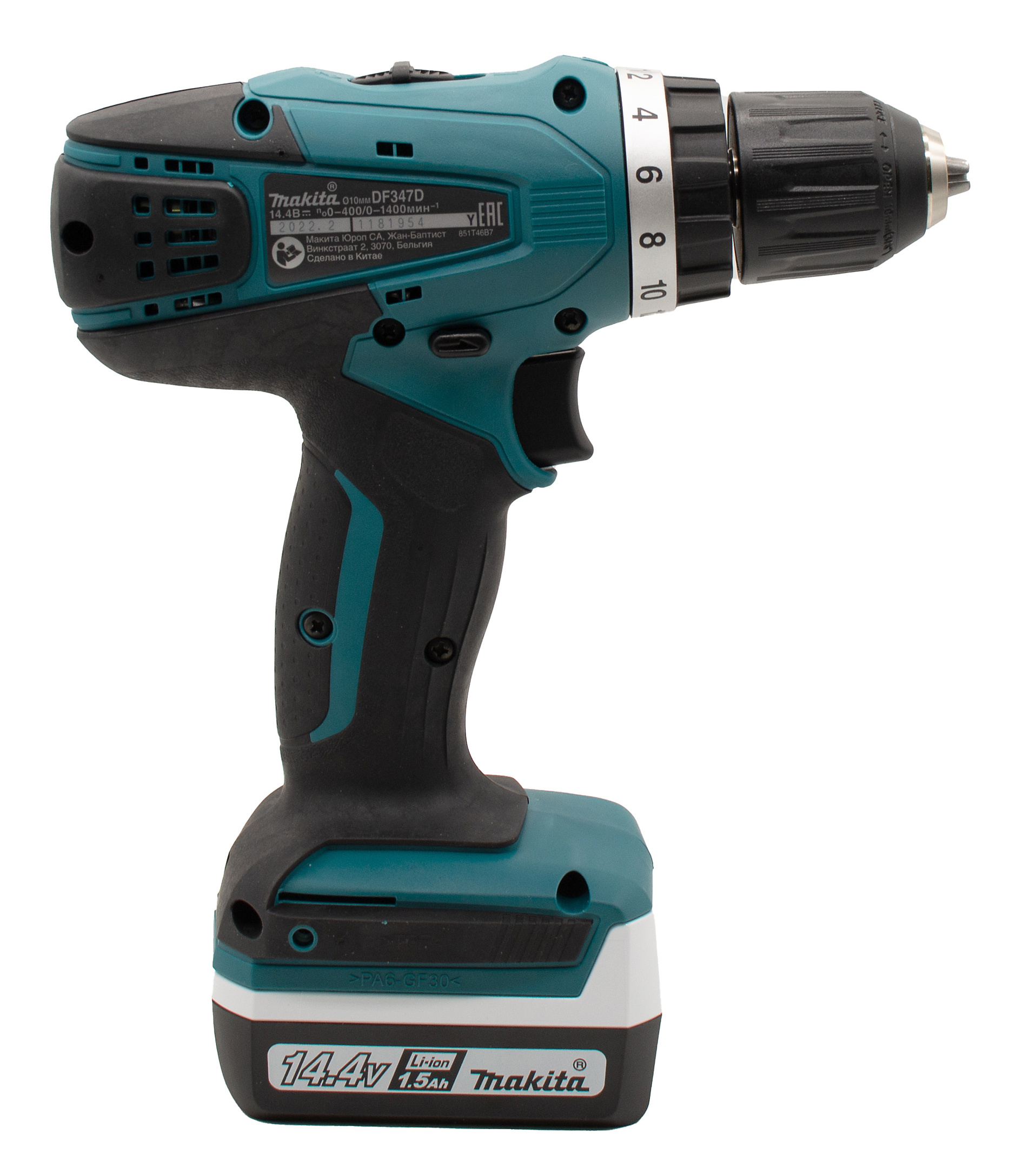 Дрель акк. Makita DF347DWEX9 G-серия, 14,4В, 10мм, 2x1,5Ач + набор бит