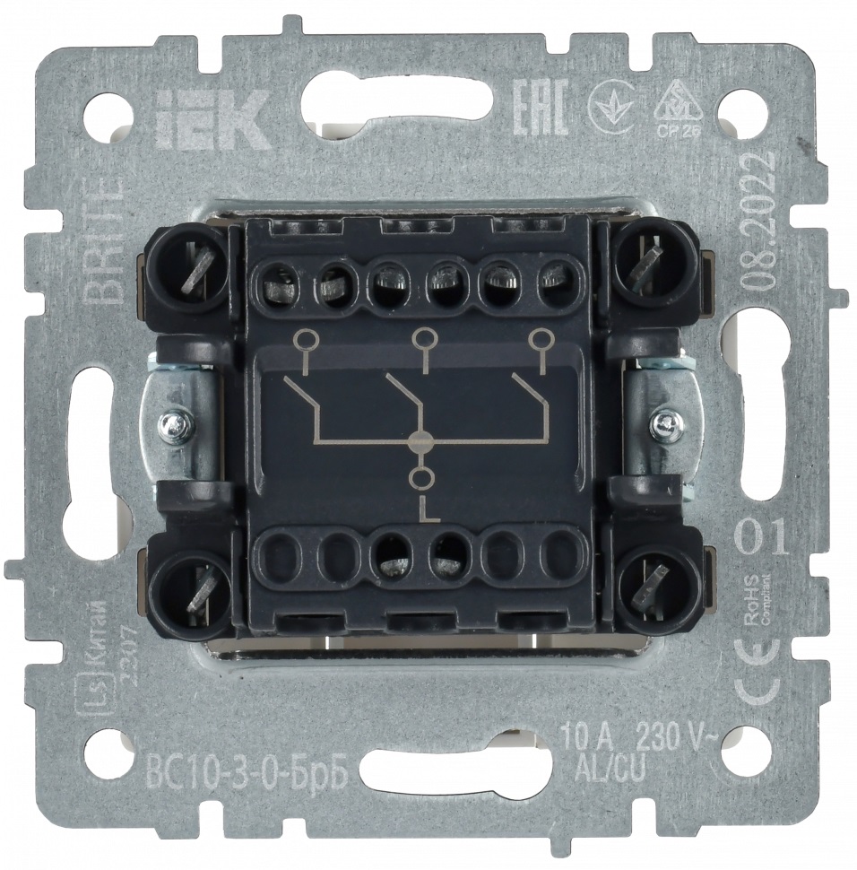Выключатель 3-клавишный IEK BRITE 10А ВС10-3-0-БрБ белый