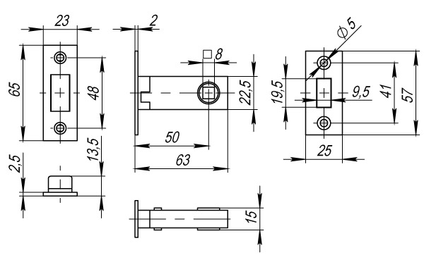 Защелка врезная MAGNET M12-50-25 GR графит