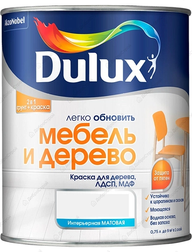 Краска Dulux Мебель и Дерево матовая, база А, белый, 0,75 л