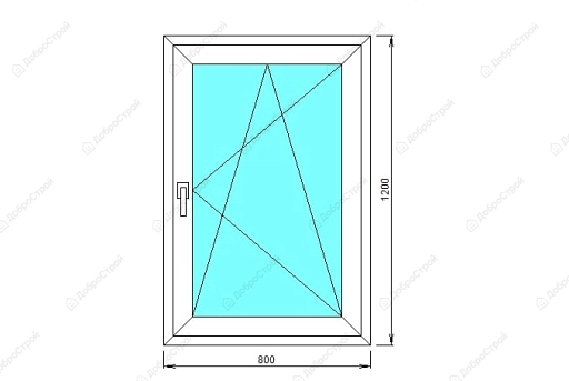 Окно пластиковое 1,2х0,8м, поворотно-откидное без сетки