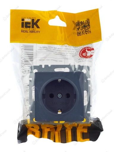 Розетка IEK BRITE 1-местная с заземлением без защитных шторок 16А РС11-1-0-БрМ цвет маренго