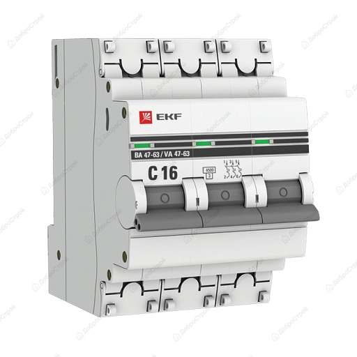 Выключатель автоматический   3п C 16А 4.5кА ВА 47-63 PROxima EKF mcb4763-3-16C-pro