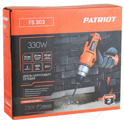 Шуруповерт сетевой Patriot FS 303, 330 Вт