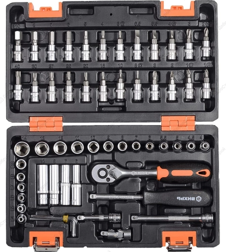 Набор инструментов, 1/4" , CrV, пластиковый кейс 57 предм , Арт.   73/6/7/2