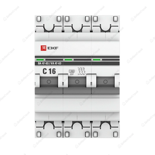 Выключатель автоматический   3п C 16А 4.5кА ВА 47-63 PROxima EKF mcb4763-3-16C-pro