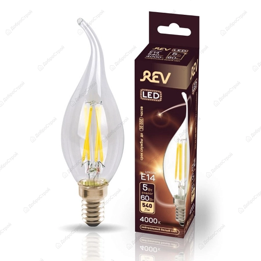 Светодиодная лампа REV Ritter LED FILAMENT свеча на ветру FC37 E14 5W, 4000K, DECO Premium, нейтраль