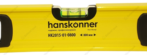 Уровень алюминиевый Hanskonner HK2015-01-0800, 800 мм, 3 колбы, усиленный, фрезерованный, магнитный